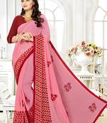Pink Embroidered Chiffon Saree With Blouse