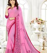 Pink Embroidered Chiffon Saree With Blouse