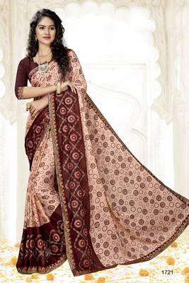 peach embroidered chiffon saree with blouse 1