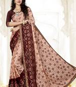 peach embroidered chiffon saree with blouse