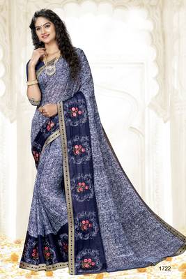 blue embroidered chiffon saree with blouse 1