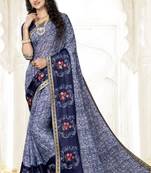 blue embroidered chiffon saree with blouse