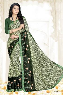 green embroidered chiffon saree with blouse 1