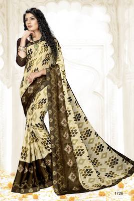 beige embroidered chiffon saree with blouse 1