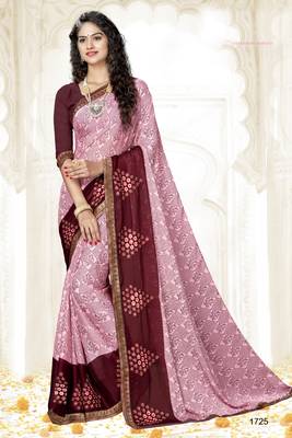 pink embroidered chiffon saree with blouse 1