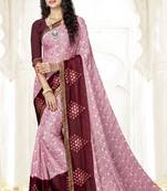 pink embroidered chiffon saree with blouse
