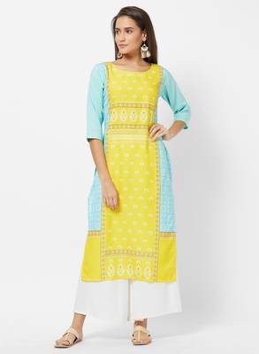 Yellow Printed Crepe Kurti 1