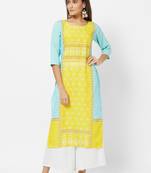 Yellow Printed Crepe Kurti