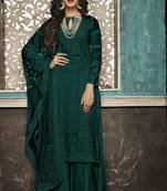 Dark Green Embroidered Faux Georgette Salwar Semi Stitched