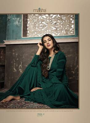 Dark Green Embroidered Faux Georgette Salwar Semi Stitched 2