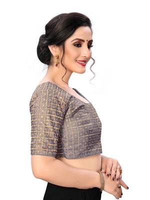 Grey Women'S Embroiderey Santoon Silk Blouse 4