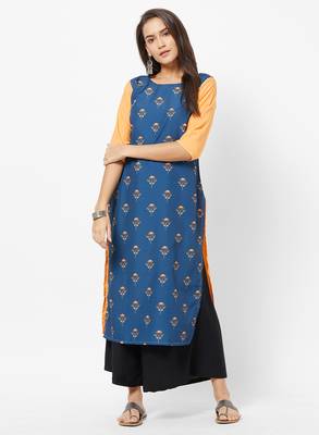 Blue Printed Crepe Kurti 1
