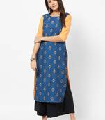 Blue Printed Crepe Kurti