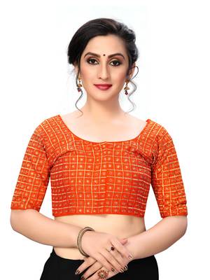 Orange Women'S Embroiderey Santoon Silk Blouse 1