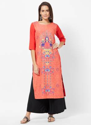 Orange Printed Crepe Kurti 1