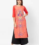 Orange Printed Crepe Kurti