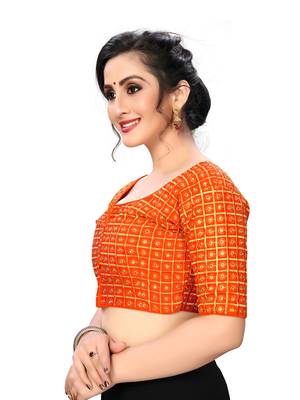 Orange Women'S Embroiderey Santoon Silk Blouse 3