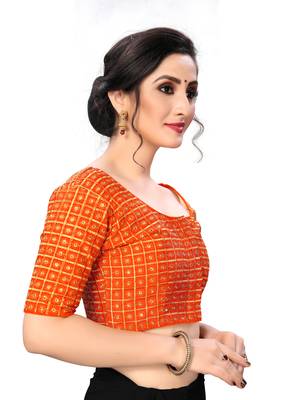 Orange Women'S Embroiderey Santoon Silk Blouse 4