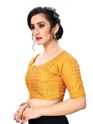 Yellow Women'S Embroiderey Santoon Silk Blouse 3
