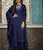 Blue Embroidered Faux Georgette Salwar Semi Stitched