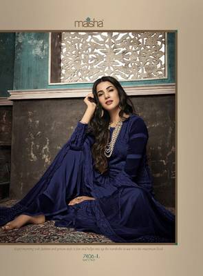 Blue Embroidered Faux Georgette Salwar Semi Stitched 2