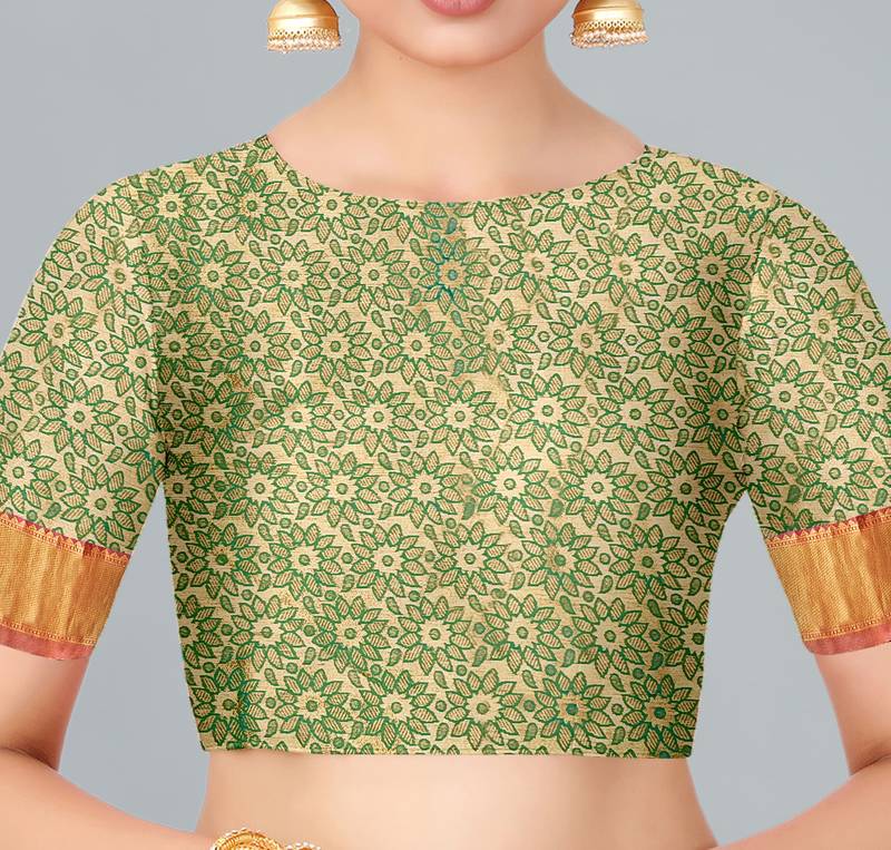 Pink woven banarasi silk saree with blouse