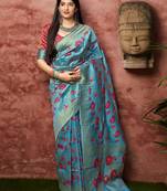 Blue woven banarasi saree with blouse