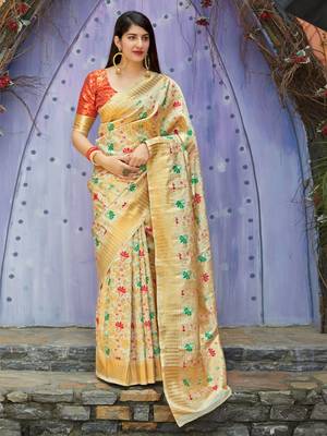 Beige woven banarasi saree with blouse 1