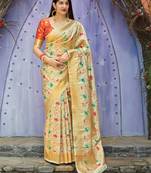 Beige woven banarasi saree with blouse