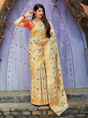 Beige woven banarasi saree with blouse 2