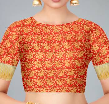 Beige woven banarasi saree with blouse 5