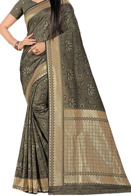 Grey Woven Banarasi Saree With Blouse 2