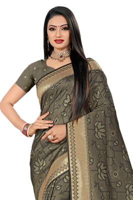 Grey Woven Banarasi Saree With Blouse 3
