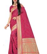 Pink Woven Banarasi Saree With Blouse