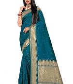 Blue Woven Banarasi Saree With Blouse