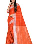 Rust Woven Linen Saree With Blouse