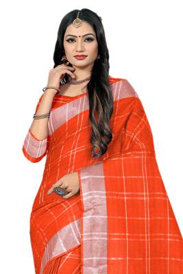 Rust Woven Linen Saree With Blouse 3