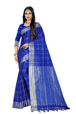 Blue Woven Linen Saree With Blouse 1