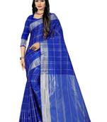 Blue Woven Linen Saree With Blouse