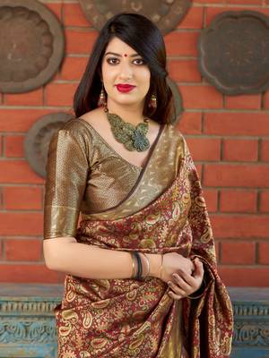 Brown woven banarasi silk saree with blouse 3
