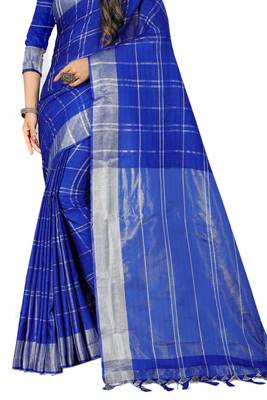 Blue Woven Linen Saree With Blouse 2