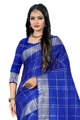 Blue Woven Linen Saree With Blouse 3