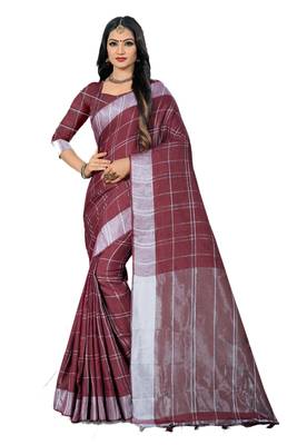 Brown Woven Linen Saree With Blouse 1