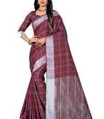 Brown Woven Linen Saree With Blouse
