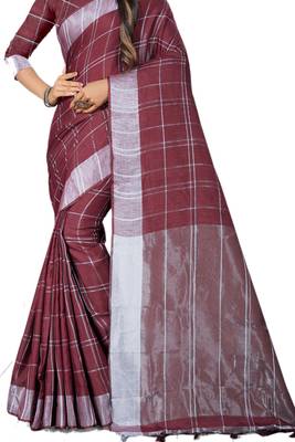 Brown Woven Linen Saree With Blouse 2