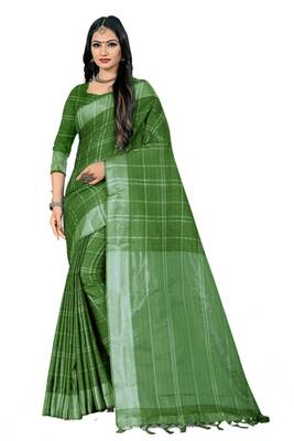 Green Woven Linen Saree With Blouse 1