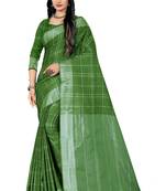 Green Woven Linen Saree With Blouse