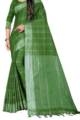 Green Woven Linen Saree With Blouse 2