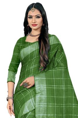Green Woven Linen Saree With Blouse 3