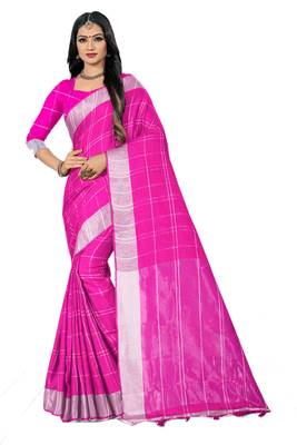 Pink Woven Linen Saree With Blouse 1
